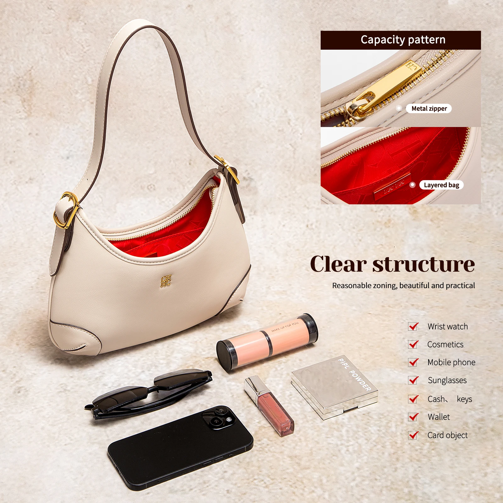 حقيبة كتف نسائية كلاسيكية فاخرة جديدة، بتصميم بلون...