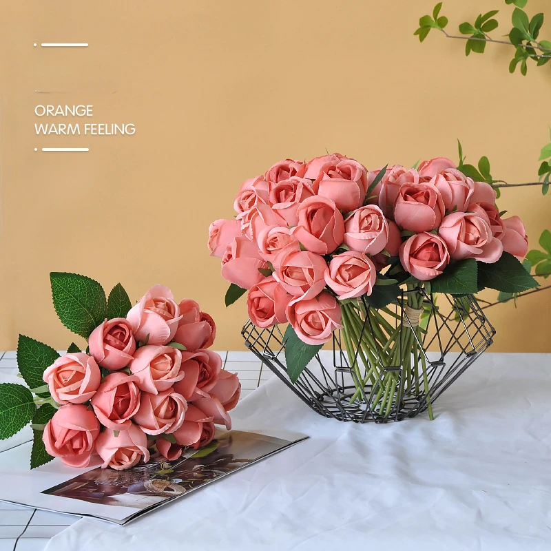 

25CM Artificial Rose Bouquet for Weddings and Decorations, 12 Head Hand-Tied Bouquet with Rolled Edges