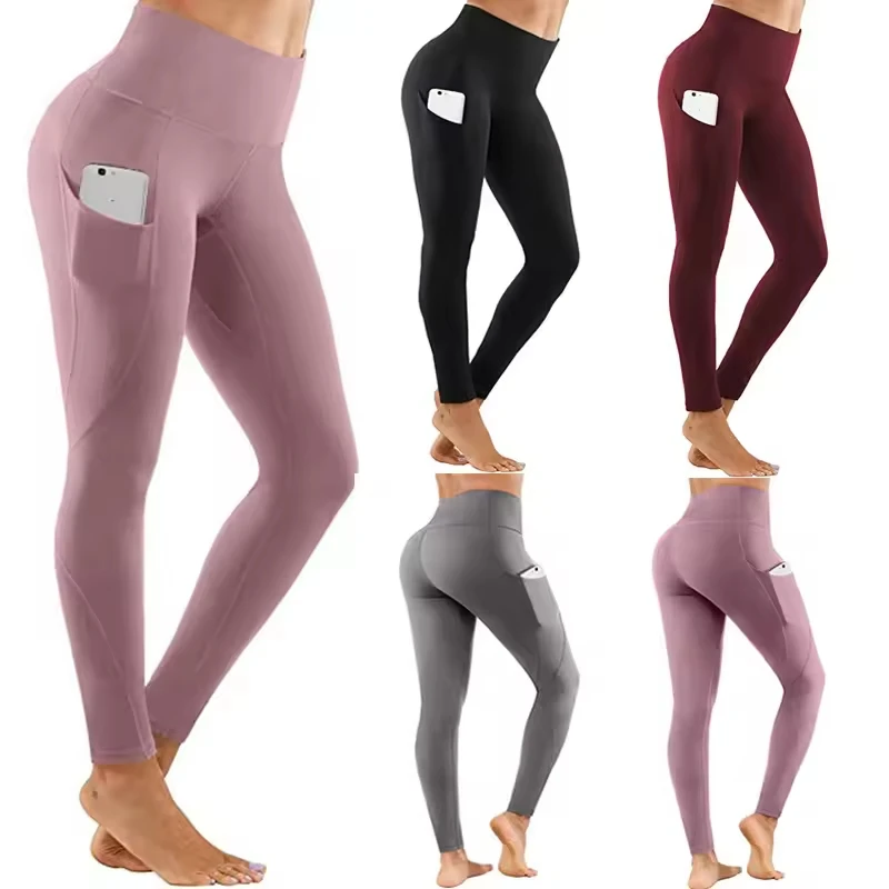 Women's Leggings With Pockets High Waist Yoga Pants Stretch Fitness Running Sportswear Pants Seamless Hip Lifting Yoga Leggings