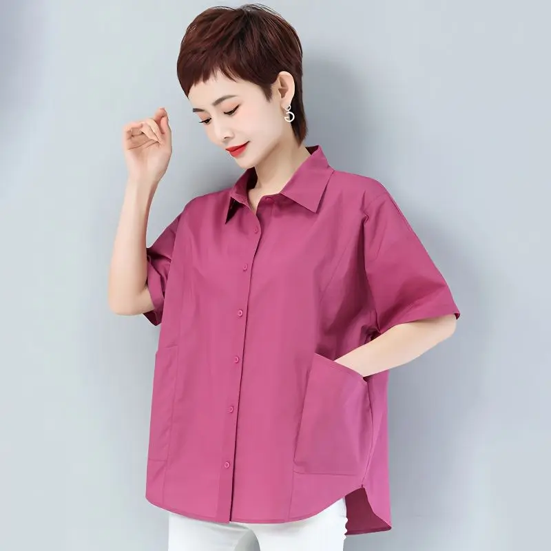 

Vintage Harajuku Button T Shirt Casual Summer Short Sleeve Cotton Solid Loose Blouse Elegant Oversize Tee Shirt Streetwear A772