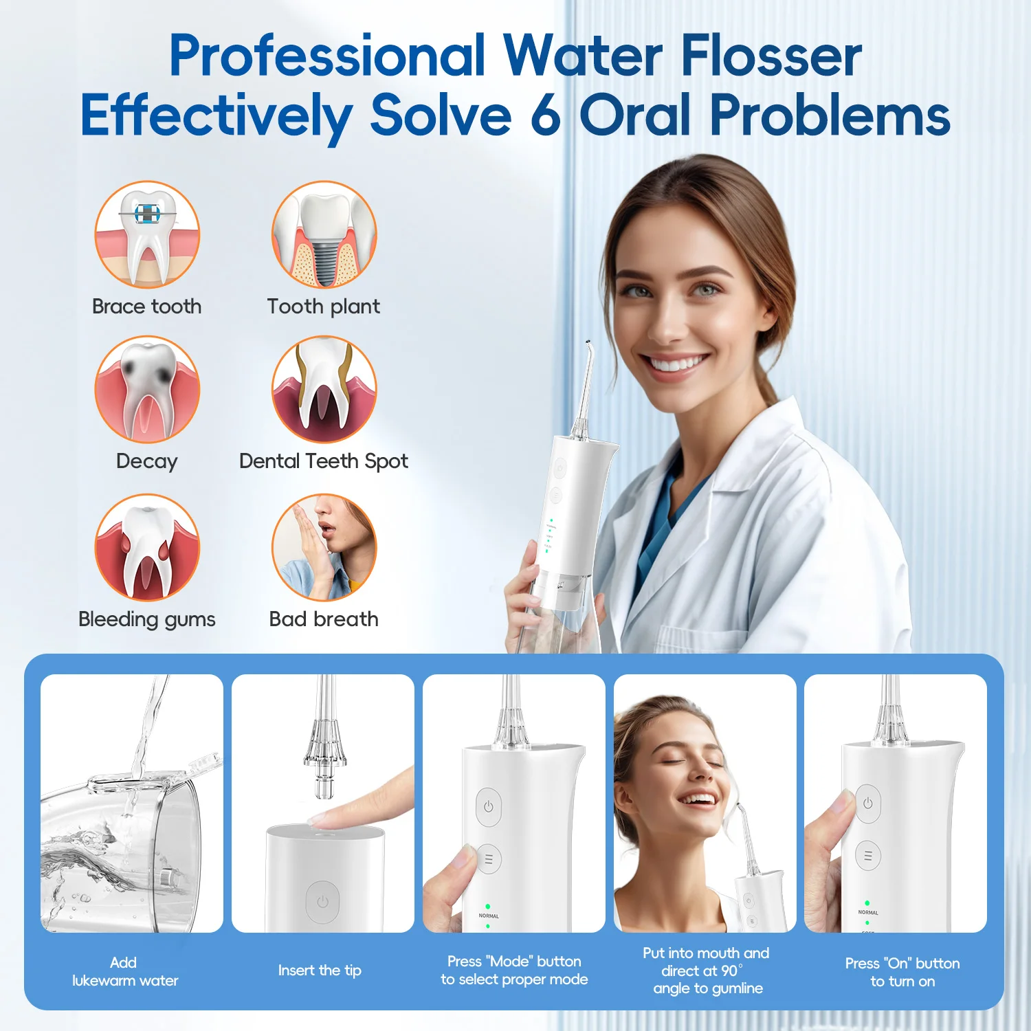 전기 물 Flosser 치아에 대 한 충전식 물 Flossers 깨끗한 방수 Flosser 휴대용 구강 Irrigator 300ML 홈 여행
