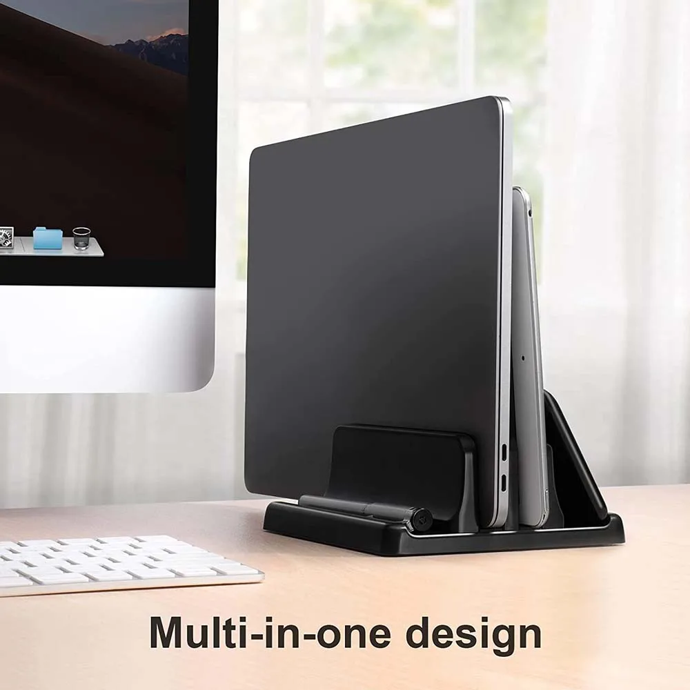 Suporte Vertical Ajustável do Suporte do Portátil do Duplo-entalhe Ajustável Desktop Notebook Dock Space-saving para o Livro do Cromo de Macbook hp Dell - Imagem 2