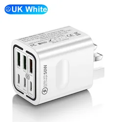PowerPro 100W Multi - Port Fast Charger with EU/US/UK Plug Options - UK Plug White