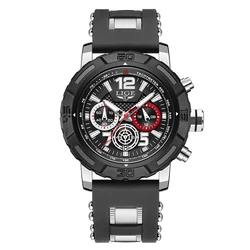 LIGE Luxury Men's Chronograph Quartz Watch with Gift Box (Silver black)