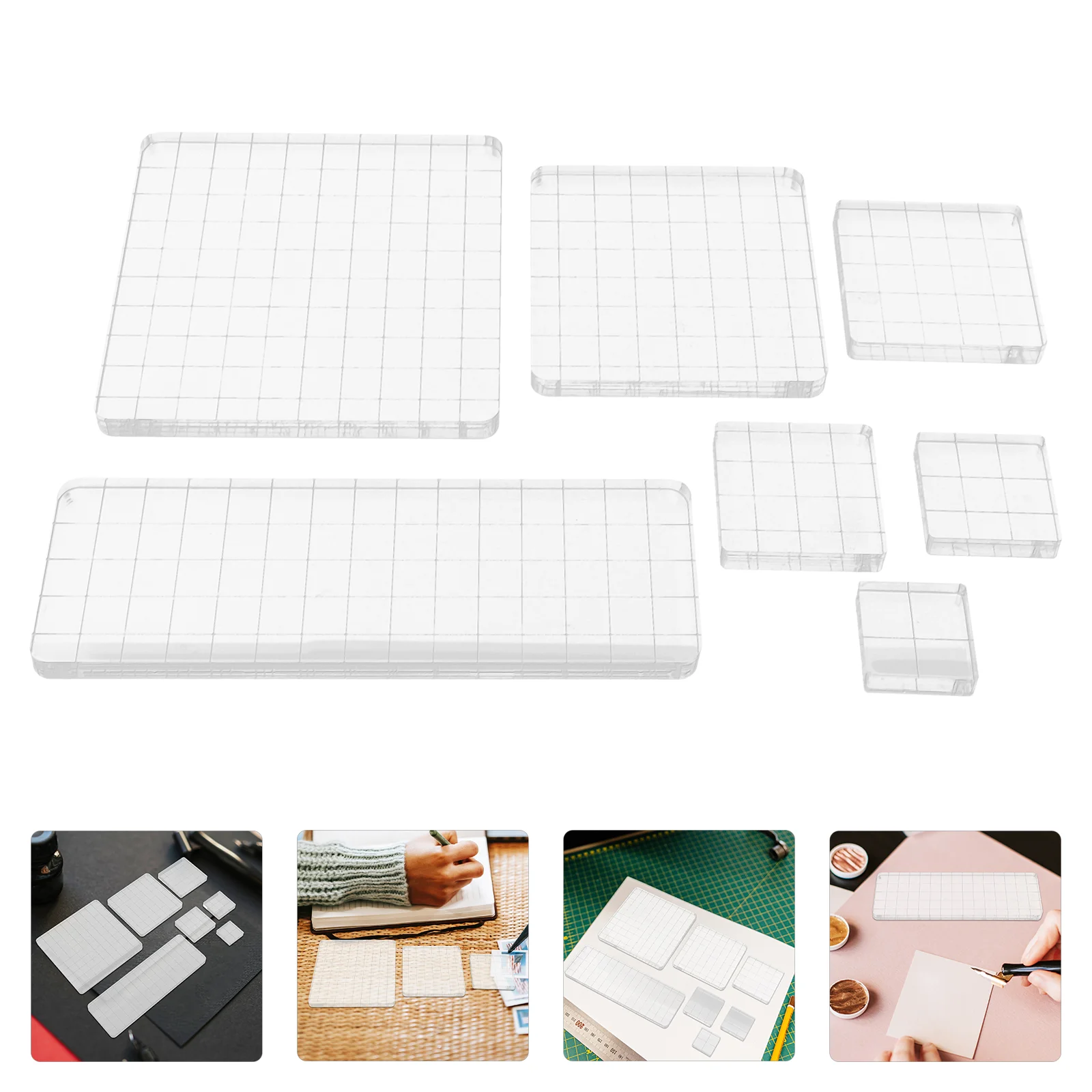 

7pcs Transparent Stamp Block Acrylic Stamping Block DIY Stamp Craft Tool for Crafts