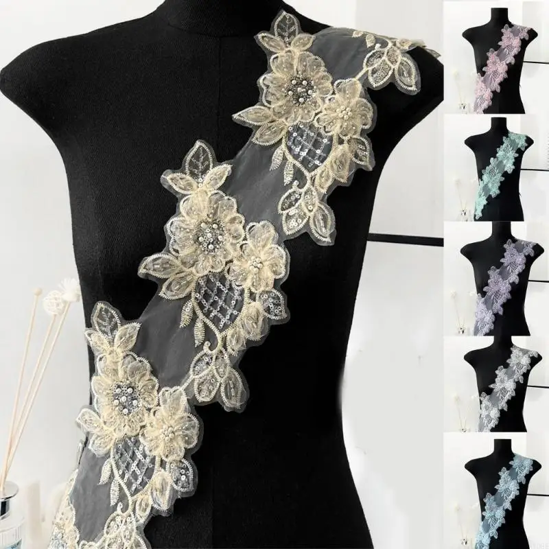 Blumen schlächen Perlen bestickte Applikationen Bastelkleidung Vorräte für Hochzeitskleiderrock Vorhangdekoration y08e – Detail 1