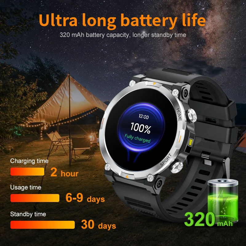 LIGE Men Smartwtach 1.43 Inch AMOLED Screen Men Watch Health Monitoring Sports LED Flashlight Smart Watch Bluetooth Call Watches