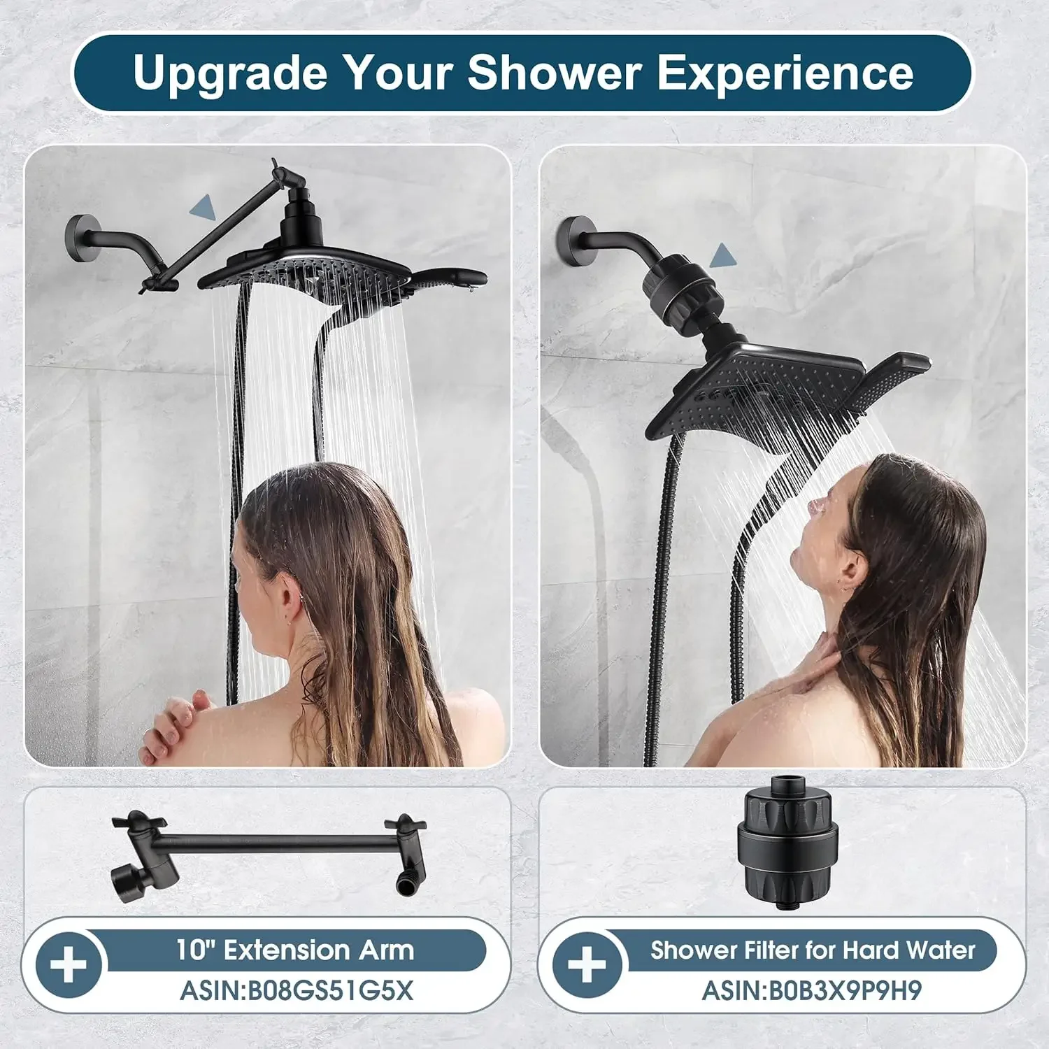 Four Spray Settings Shower Head Set Oil Rubbed Bronze and Black Finishing with 60" Long Stainless Steel Shower Hose 4