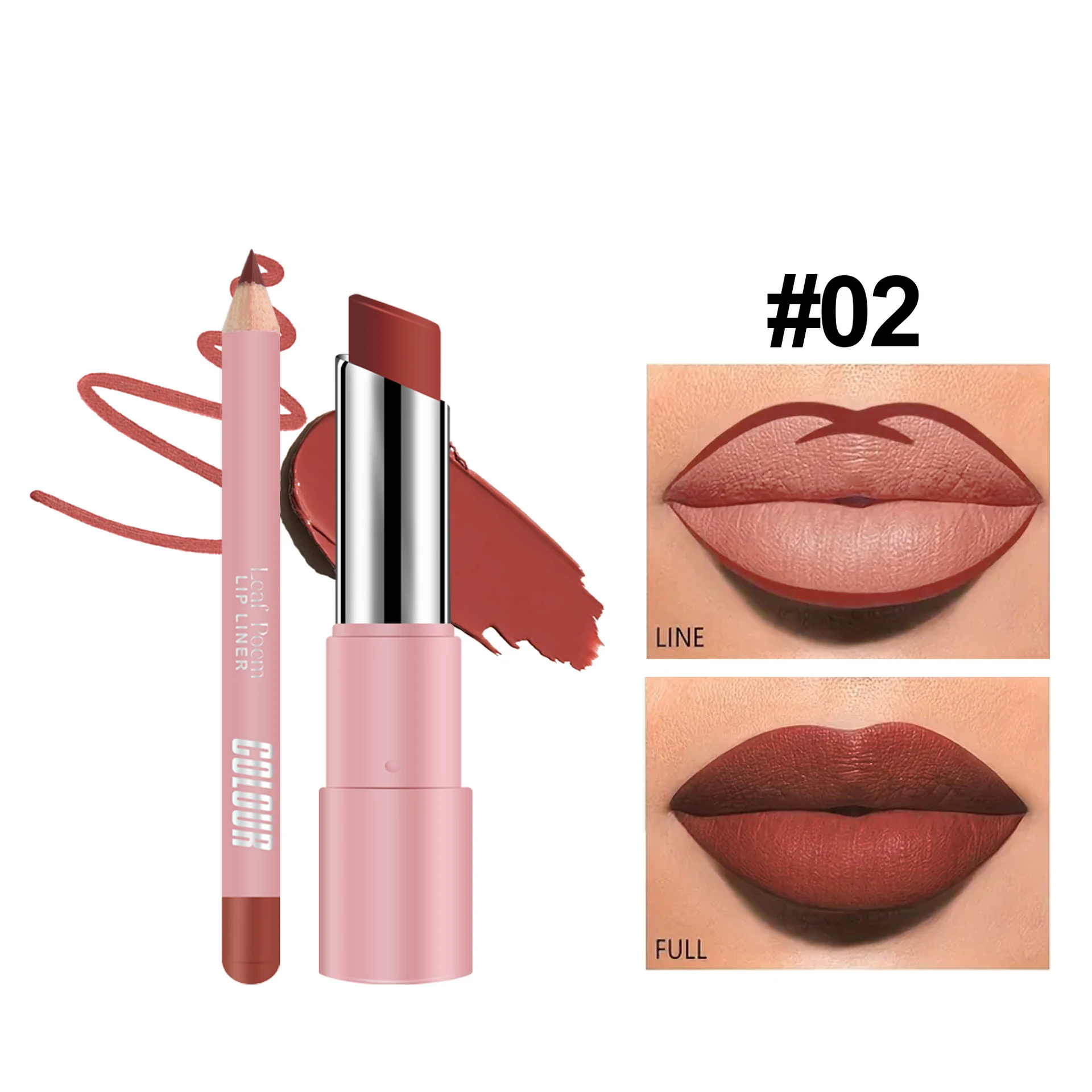 2Pcs Matte Lipstick&lip Liner Set Nude Brown Lipliner Pencil Waterproof Lip Liner Lasting Not Easy Fade 2 in 1 Lips Make Up Kit 6