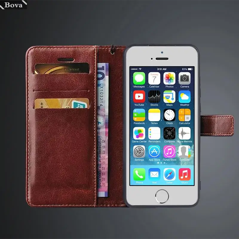 Card Holder Cover Leather Case for Apple iPhone 5 5s SE 5C 4 4s Pu Leather Flip Cover Retro Wallet Case Business Fundas Coque 4