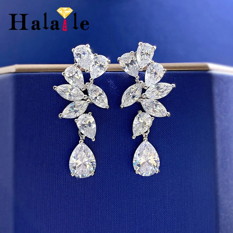 Halaile S925 Sterling Silver Zircon Jewelry High Carbon Diamond Drop Earrings Luxury Fine Jewelry Trendy Elegant Gift for Women