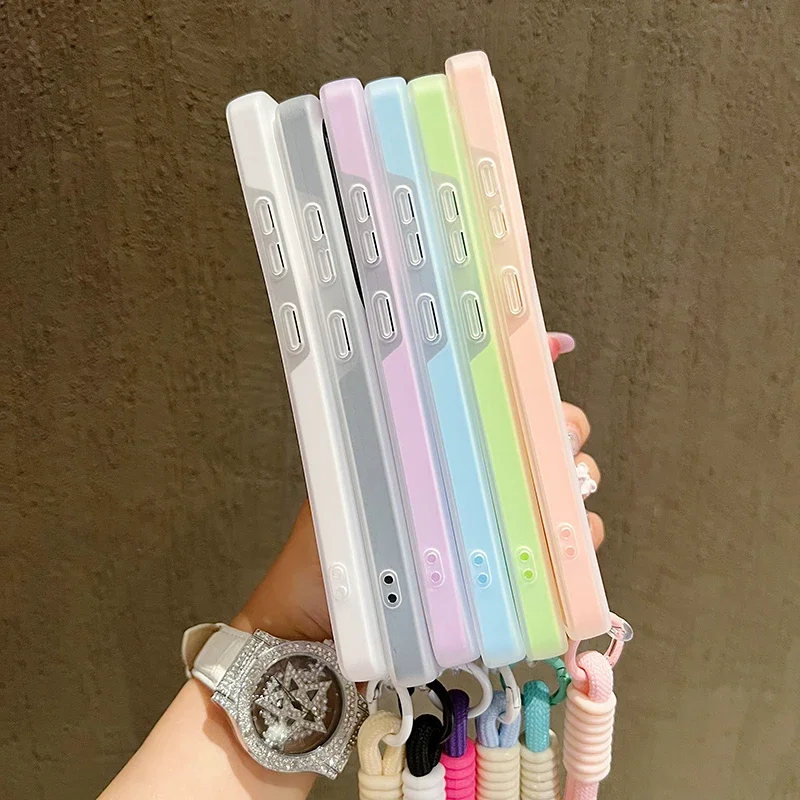 Candy Color Matte Lanyard Soft Phone Case with Magnetic Cover