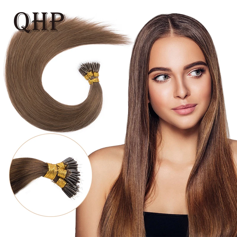 QHP Nano Rings Micro Beads 100% Brazilian Human Hair Extensions Remy Hair Brown Blonde Pure Color 50Strands 18-24 Inches human hair extensions