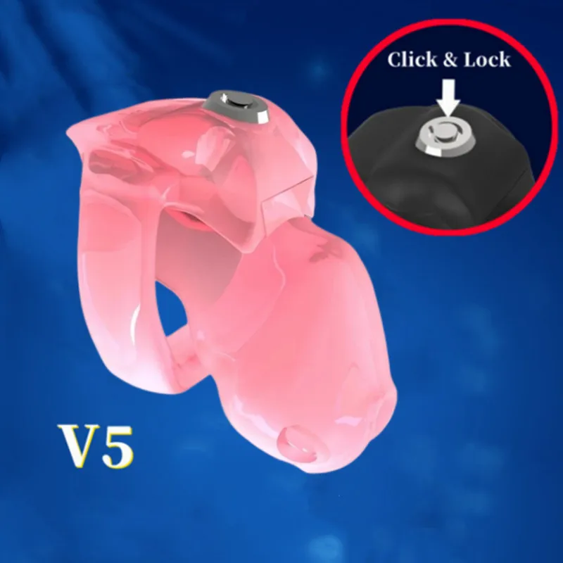 HT-V5 Pink Chastity Cage Male Lightweight Resin Chastity Detachment Lock BDSM 5 Sizes Cock Cage Penis Lock Sextoys For Man Adult penis chastity cage chastity lock sex toy chastity cage accessory