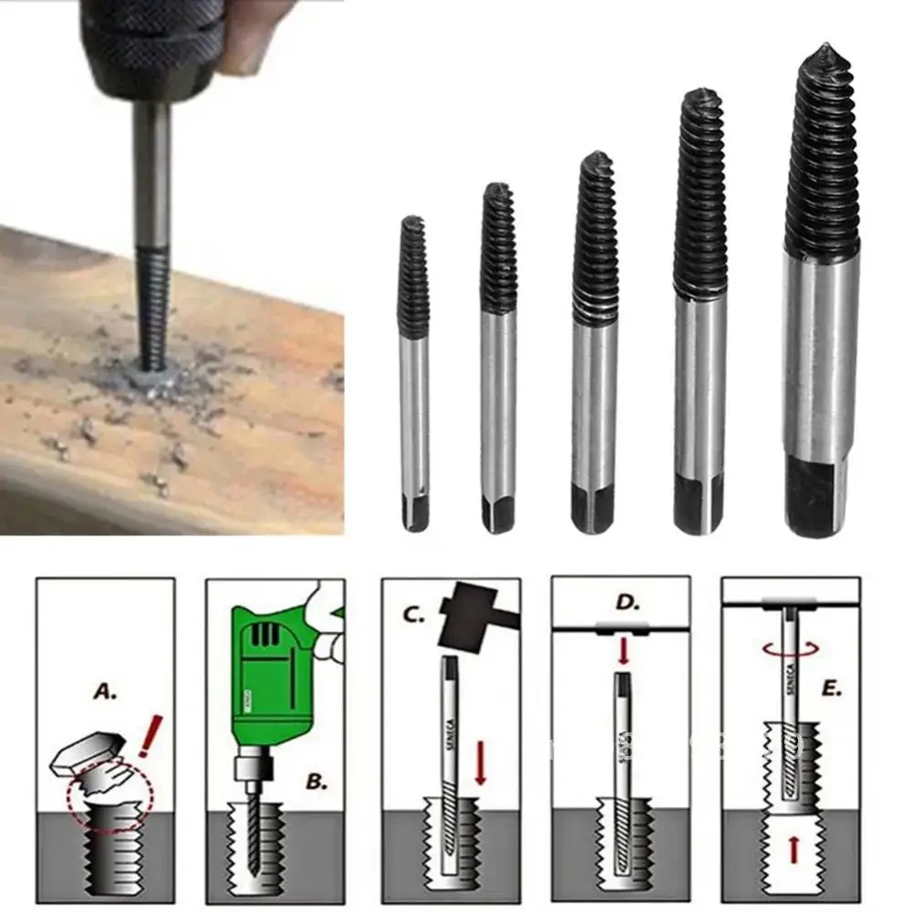 

Long-lasting 5PCS Bolt Remover Drill Bits Guide Broken Damaged Screw Extractor Car Repair Tools Car-styling Storage Box