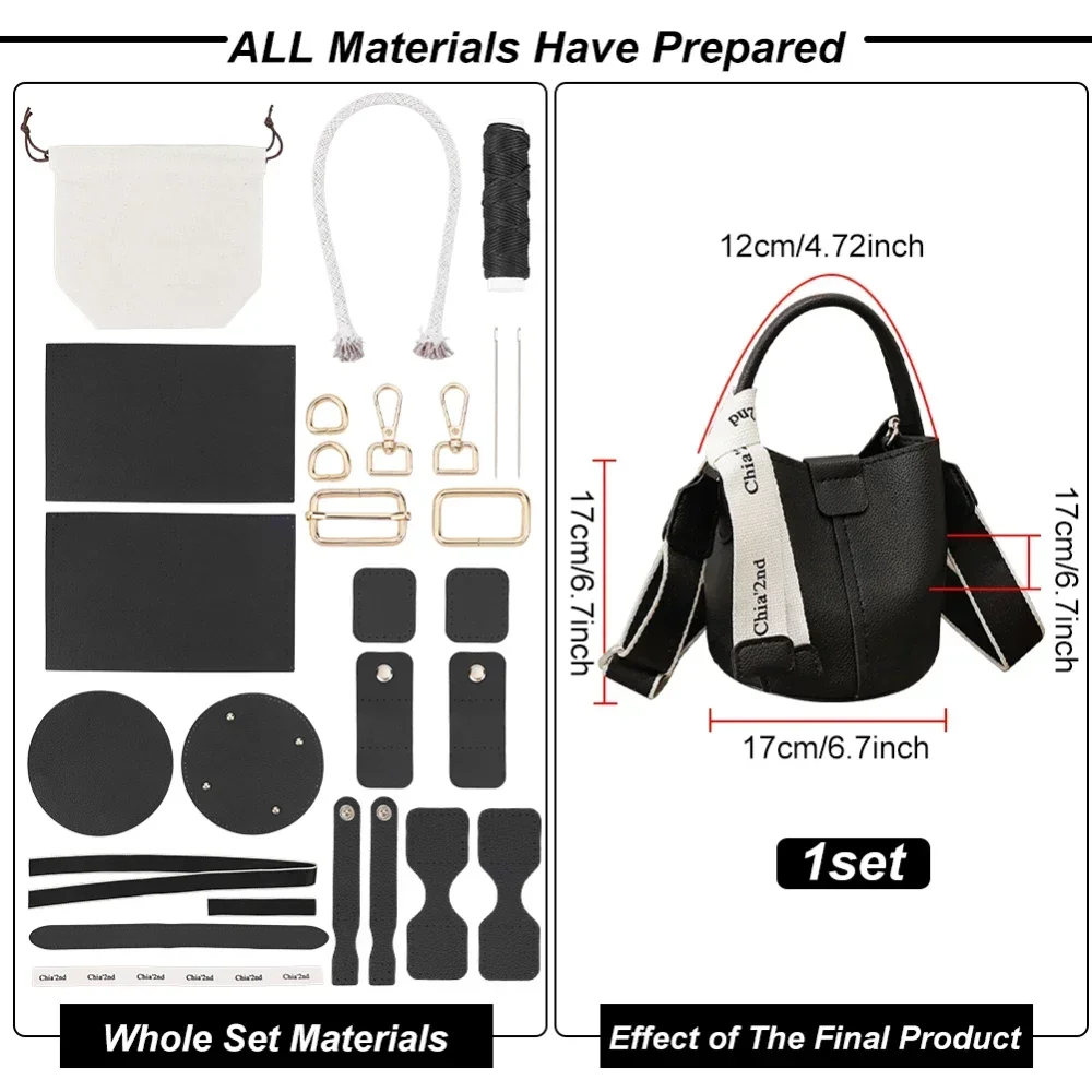 DIY PU Leather Bag Making Kit for Women, Handbags Sewing Kit for Adult DIY Bucket Bag Making with Lined Pockets Purse