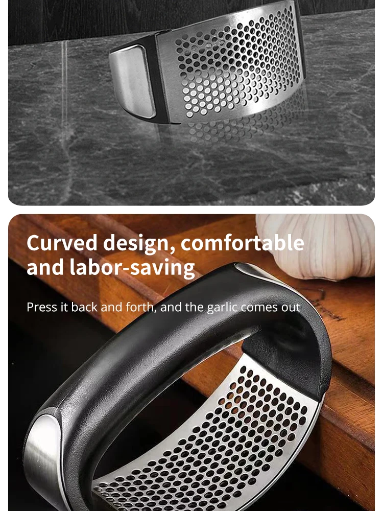 Description Picture 3 of itemBlack Garlic Press Garlic Mashers Manual Ring Garlic Peeler Garlic Beater Stainless Steel Garlic Mashers