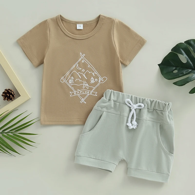 

Listenwind 0-3Y 2Pcs Baby Boy Summer Outfits Short Sleeve Graphic Print Tops + Shorts Set Toddler Clothes