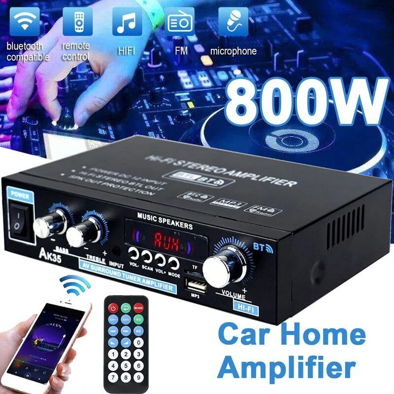 AK35/G919H 800W Home Car Power Amplifiers 2 Channel Bluetooth Surround