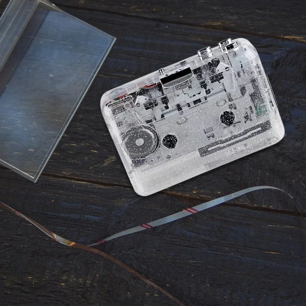 Full Transparent Shell Cassette To MP3 Format Tape Player, USB2.0 Tape Player USB Type-C English Listening Player for Study