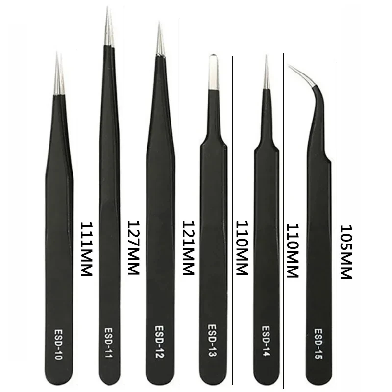 Precision Tweezers 6PCS Precision Tweezers Set ESD Anti Static Stainless Steel Tweezers Repair Tools for Electronics Repair Soldering Craft