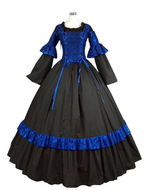 Womens Tudor Elizabeth Black Blue Dress Queen Elizateth Renaissance Victoria Lolita Dress Ball Gown With Pannier Costume Cosplay