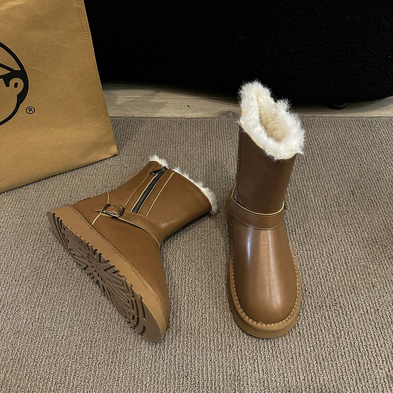 Winter Fur Boots Warm Long Boots Waterproof Platform Boots Stylish Long Snow Boots for Women Luxury Leather Chelsea Boots