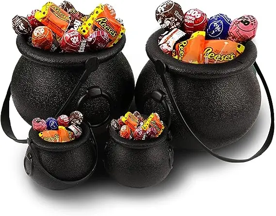 

1pcs Candy Jars Kettle Halloween Decor Candy Cauldron Black Witch Cauldron Halloween Witch Candy Kettles Skull Pumpkin Ghost