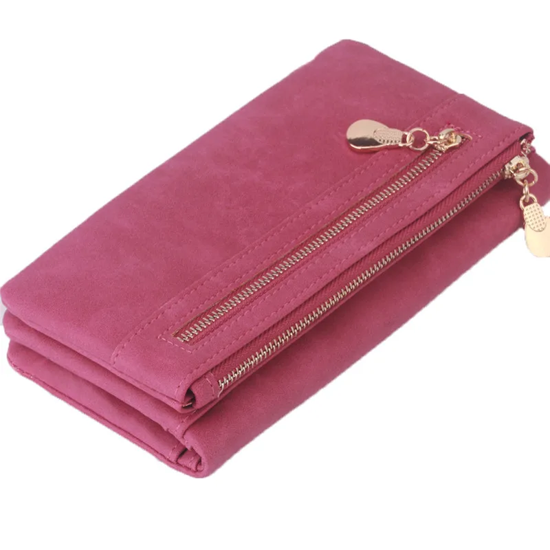 Women Wallets Dull Polish Leather Wallet Double Zipper Day Clutch