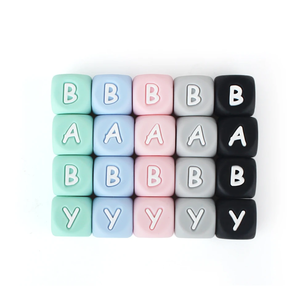 10Pc/lot 12mm Letters Silicone Beads Personalized Name Pacifier Clips Chain Food Grade Alphabet Loose Beads for Jewelry Making
