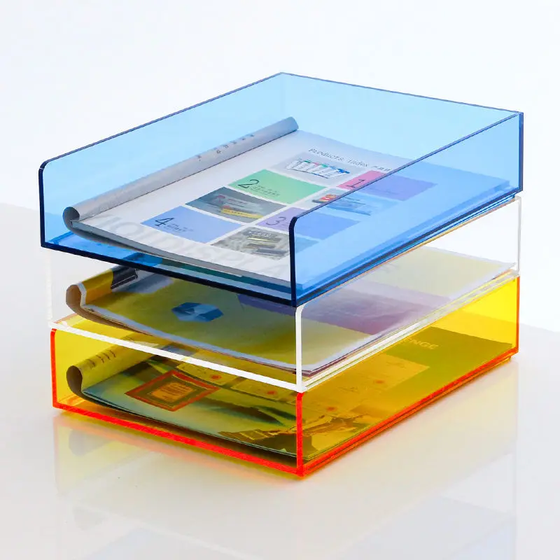 Color acrylic desk stackable file holder organizers paper storage tray