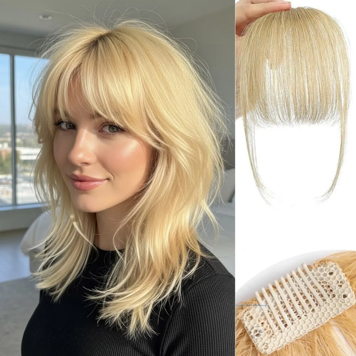 100% Real Human Hair Blonde Straight Bangs Clip In Fringe Natural Hairpiece for Women Daily Party Cosplay Hair Extension