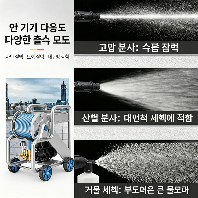 220V 고압 세척기 휴대용 전동 전원 세척기 호스 릴 보관 선반 포함 가정용 세차 정원 물주기