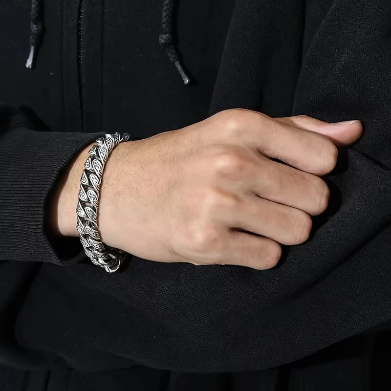 S 두꺼운 포도나무 패턴 팔찌, 남성용 및 여성용 버전, 복고풍 힙합 스타일, 보석, 패셔너블한 선물
