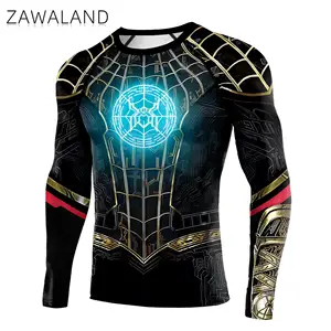 Summer 3D Compression Shirt For Men Zentai Tights Quick Dry Long Sleeve Cosplay Costume Superhero Bodybuilding Fitness Tops