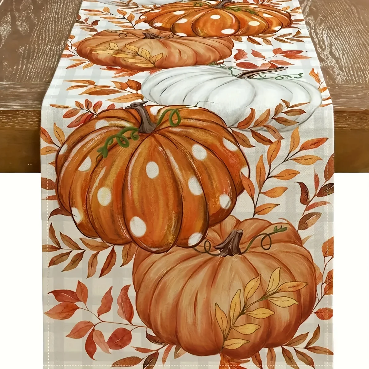 Table Runner - Pumpkin and Fall Leaves Design - Indoor & Outdoor