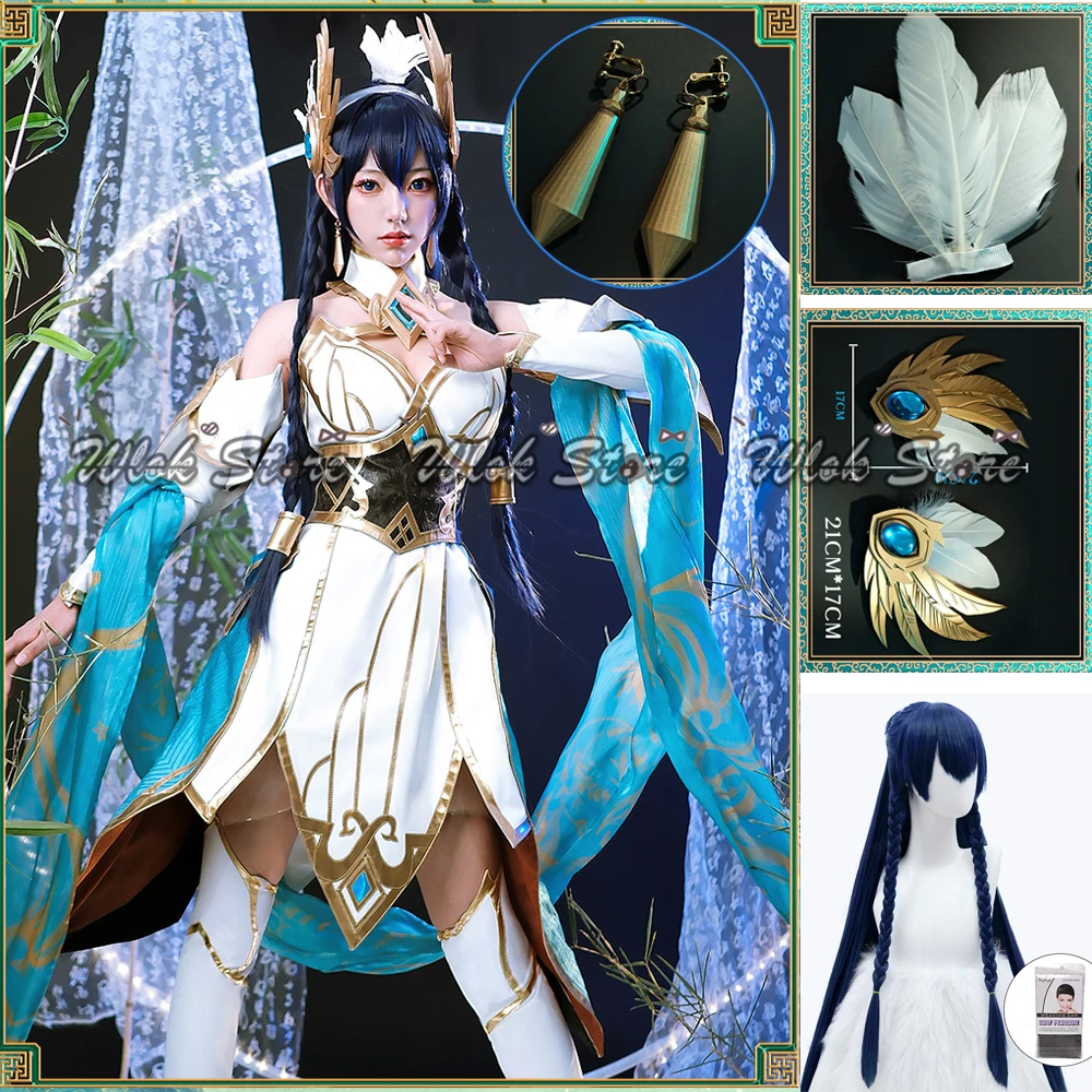 

Game LOL Immortal Journey Irelia Cosplay Costume Wig Divine Sword Irelia Dress Headwear Earrings Long Blue Purple Hair Halloween