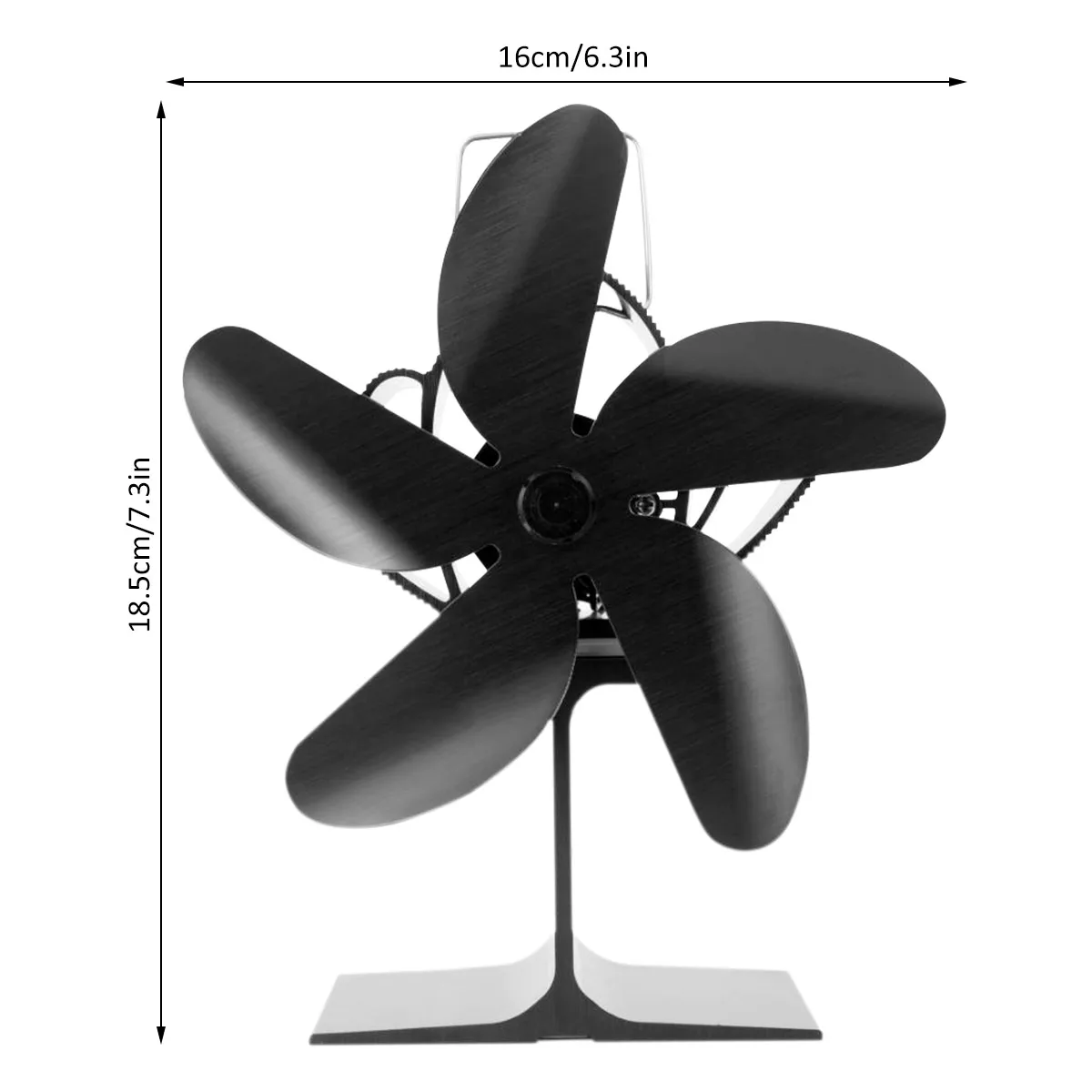 5 Blades Black Fireplace Fan Heat-powered Stove Fan Log Wood Burner Environmental Eco Ecofan Quiet Efficient Heat Distribution