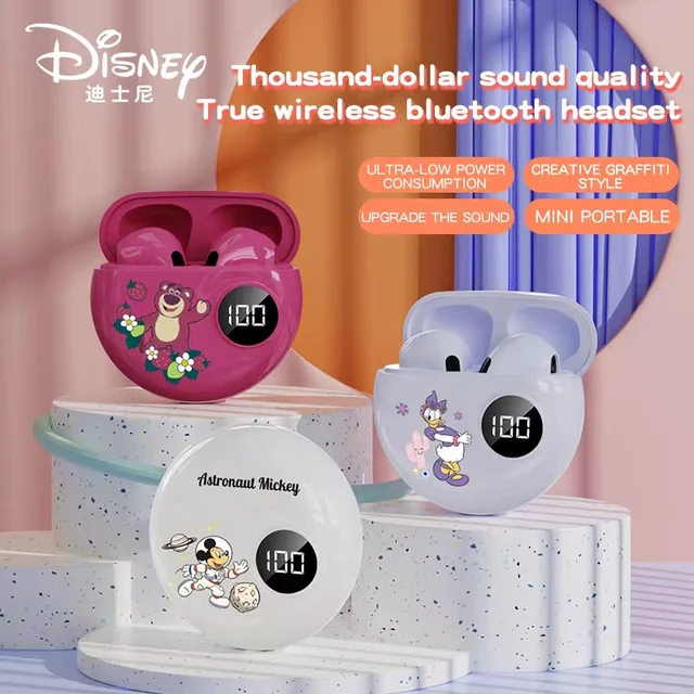 Affordable Disney headphones with wireless connectivity and voice assistant support.