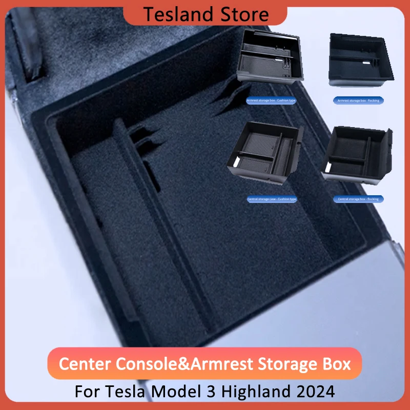 

Tesla New Model 3 Highland 2024 Center Console & Armrest Storage Box Flocking ABS Tray Central Organizer 2024 Model3 Accessories