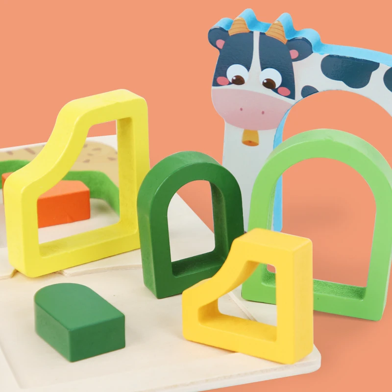 Montessori Animal Jigsaw Puzzle Hand Grasping Nesting Board Wooden Shape Sorting Puzzle Sensory Toys Learning Educational Toys 5