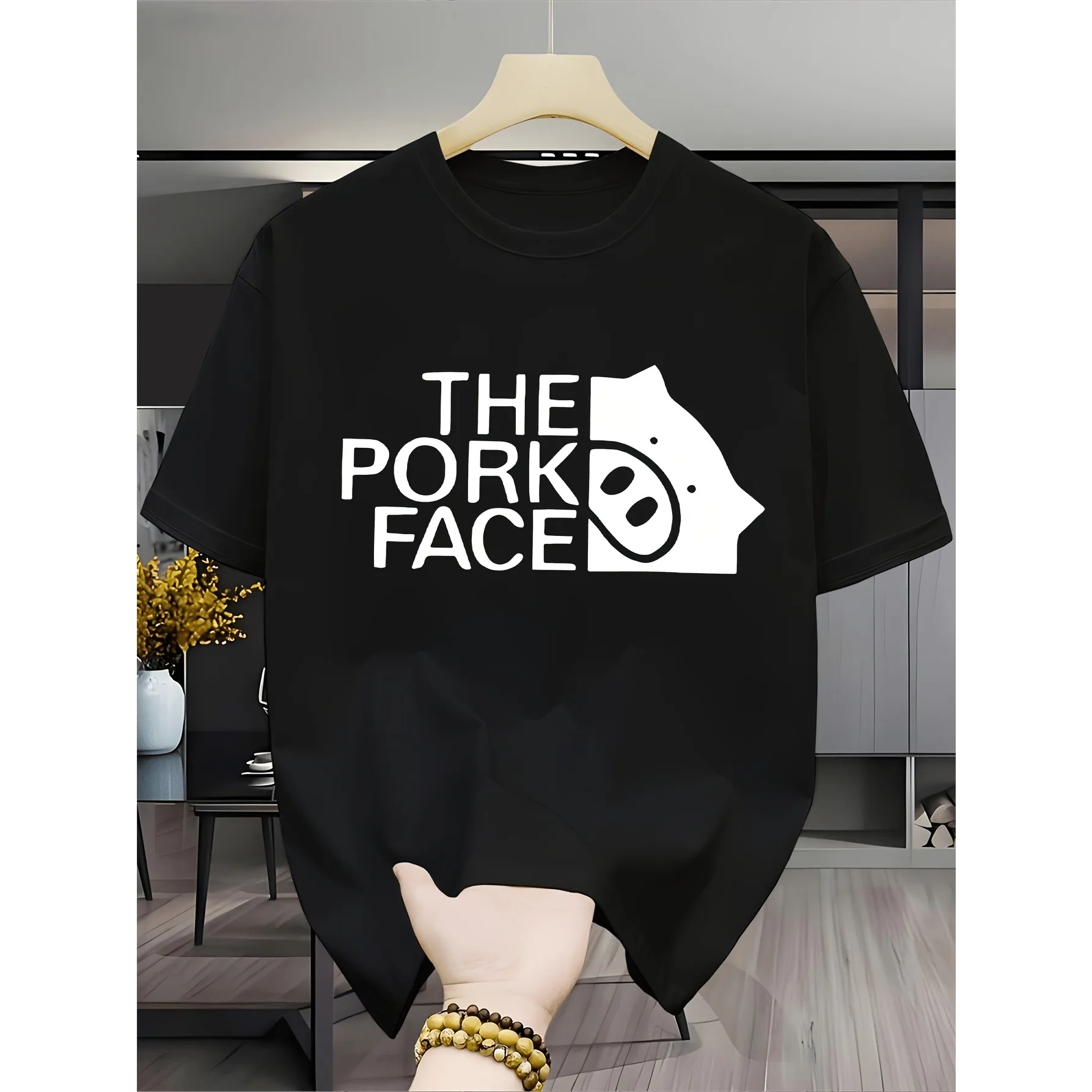 Lustiges Parodie-T-Shirt mit niedlichem Schweinegesicht, bequeme Heimkleidung für Damen, Rundhalsausschnitt, Unisex, Alltagskleidung – Detail 2