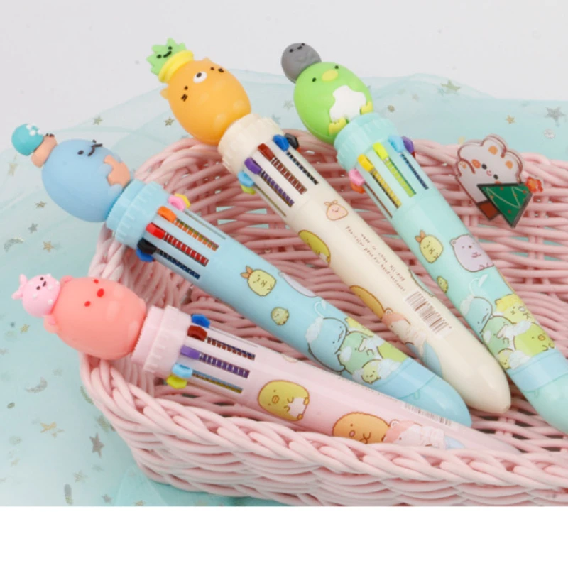 8 Pcs Mixed Cute Creative Cartoon Animal Small Ball Pen 10 Color Simple Candy Color Hand Account Ballpoint Pens for Writing