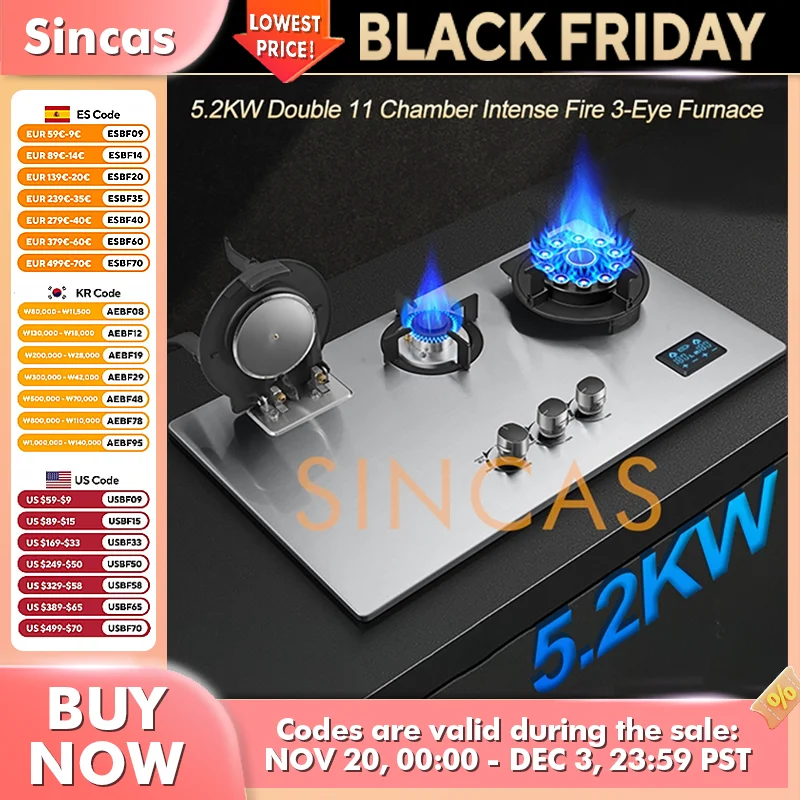 ห้องครัวในครัวเรือน 5.2KW Fierce Fire สาม Burner Double-Sided Timing เตาแก๊สเดสก์ท็อป/ฝัง Anti-Oil ฝาครอบแก๊สเตา 1