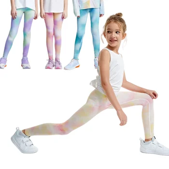 4-14Y Girls Yoga Pants Soft Kids Stretch Trousers Printed Children's Active Dance Running Workout Leggings Thin Sports Tights 1