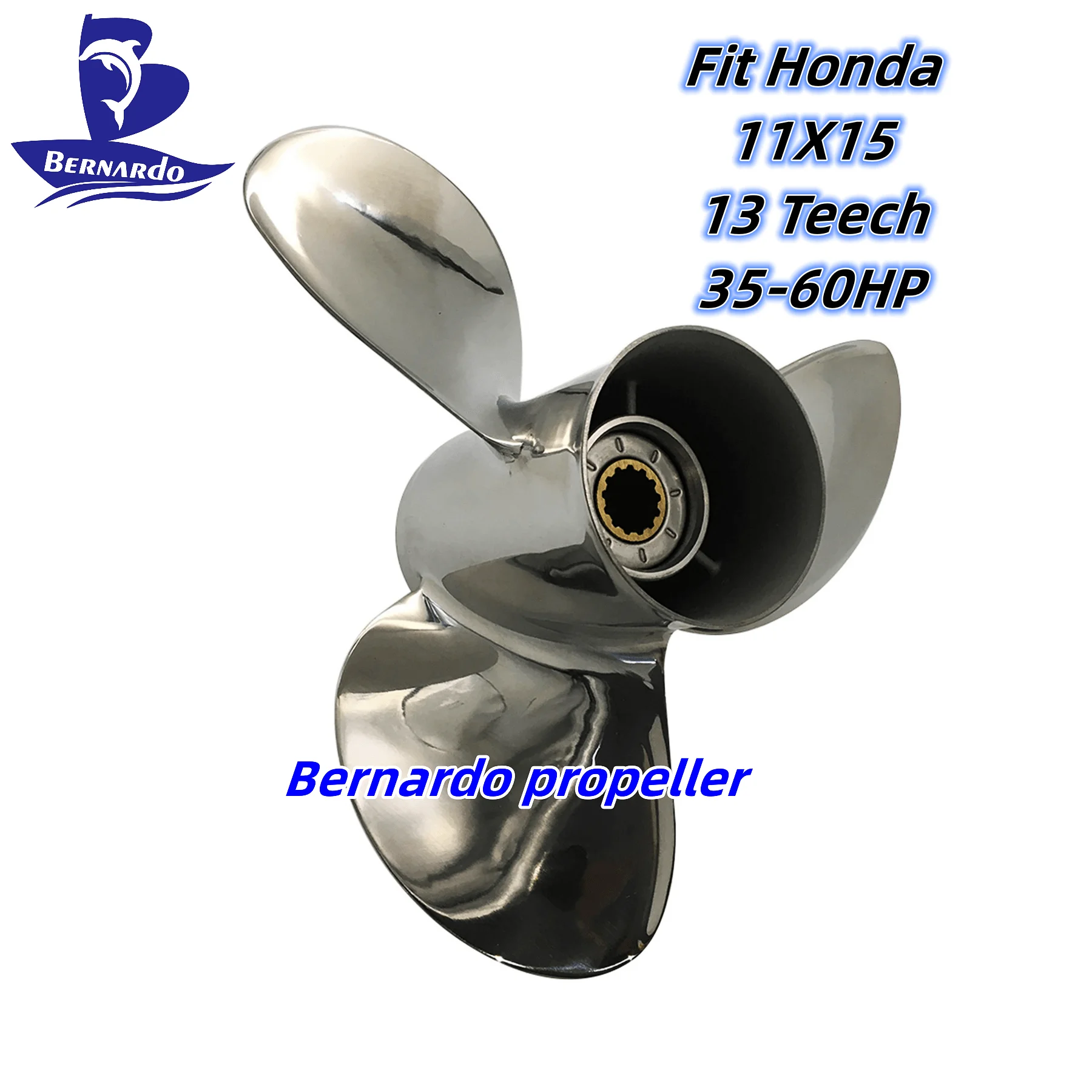 Bernardo Boat Propeller 11x15 Fit Honda Outboard Engine 35 40 45 50 60HP Stainless Steel Screw 3 Blade 13 Tooth Spline RH