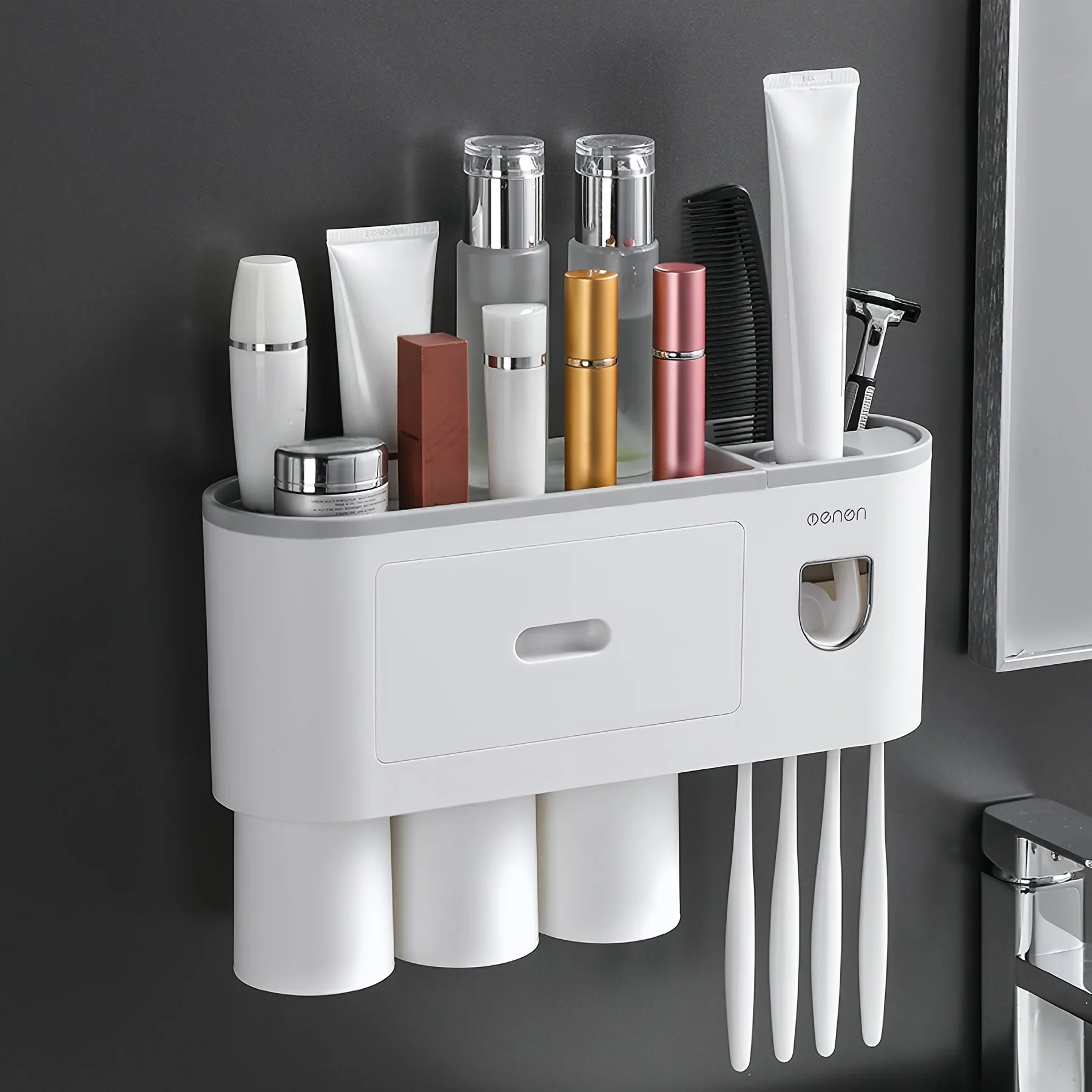 Wall-Mounted Toothbrush Holder Set No Drilling Auto toothpasteDispensers Magnetic Cups Hooks Simple Installation toothbrush holder toothpaste dispenser wall mounted storage hook