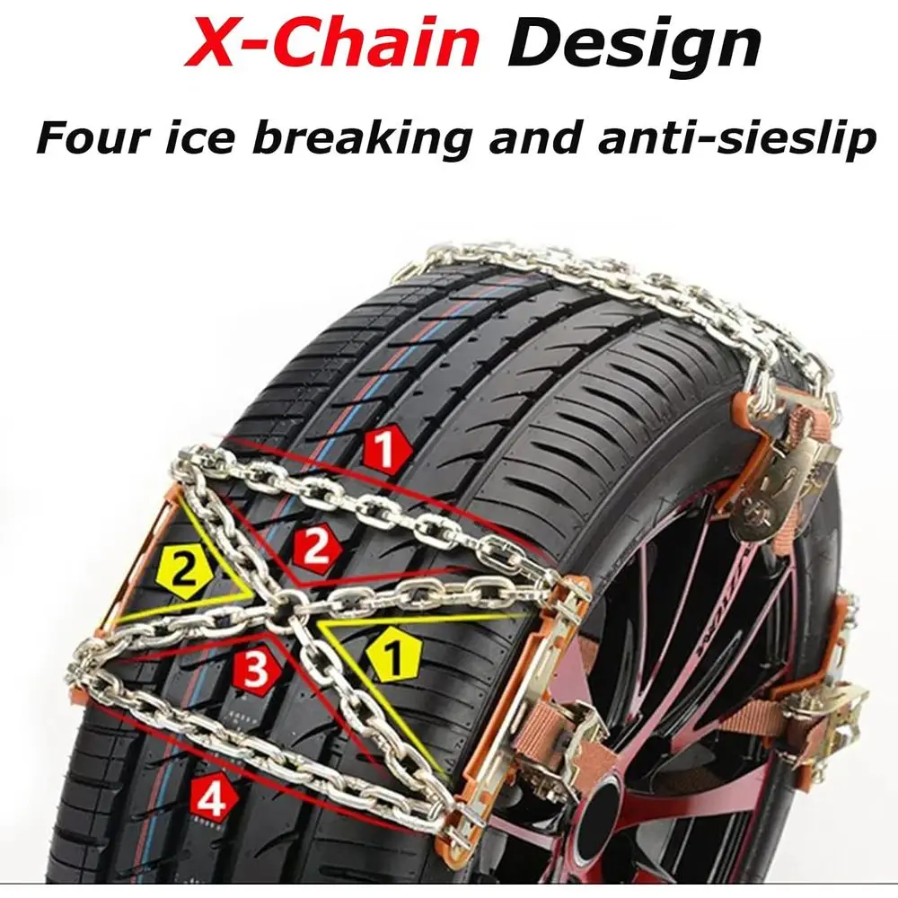 Snow Chains Car Tire Snow Chain for Winter 6 PCS Manganese Steel Auto Anti-Skid Chains Ice Mud Tires Chain Adjustable Auto Wheel