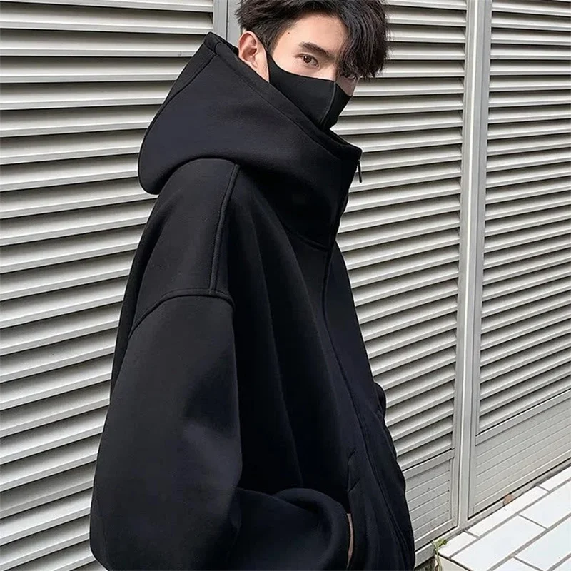 Autumn Casual Zipper Long Sleeve Turtleneck Hoodies For Men High Street Fashion Hooded Sweatshirts Y2K Vintage Jackets Customized Hoodies Men Hoodie