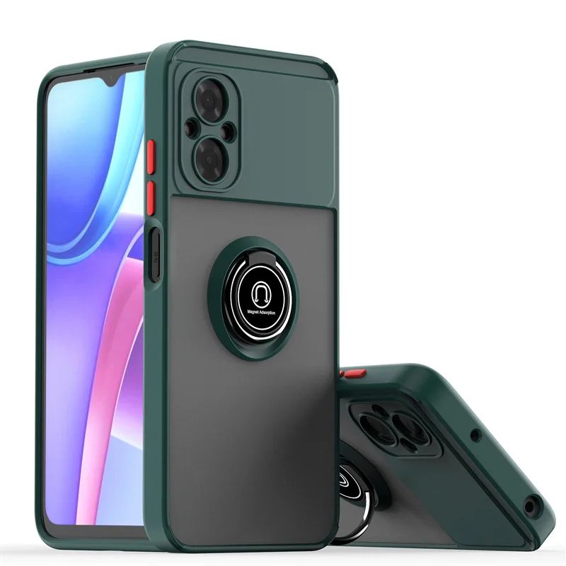 Shockproof Matte Armor Phone Case with Metal Ring Holder